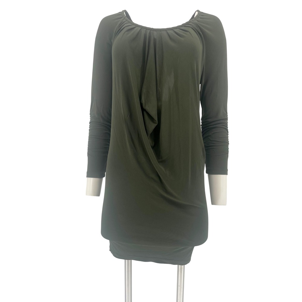 Alice + Olivia 2000s Olive Green Draped Open Back Dress Ugly Betty Hilda Small